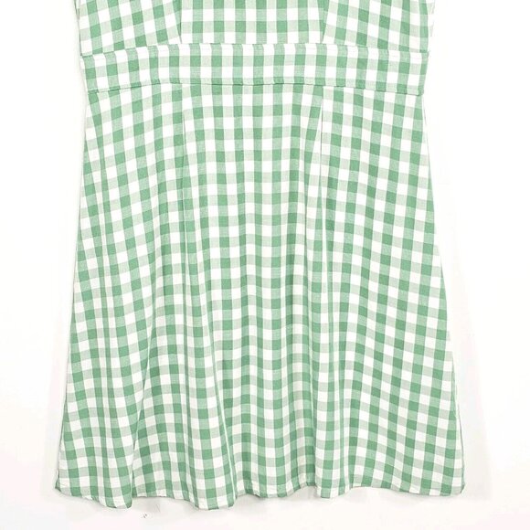 Loft Gingham Button Flare Dress Womens 16 Green White Cottage Country Western - Picture 11 of 13